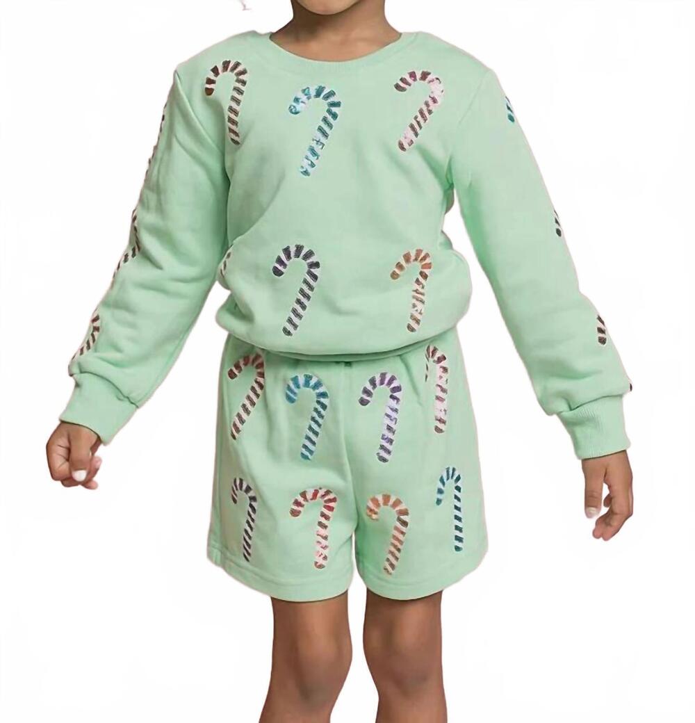NEW BELLE CHER candy cane sequin sweatshirt in mint